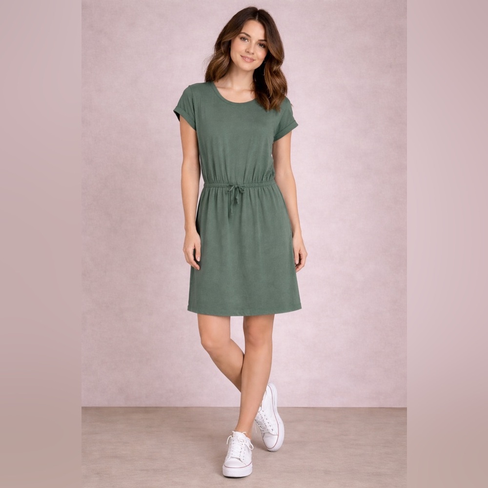 LOFT Sage Green Drawstring Waist T-Shirt Dress | Size Small